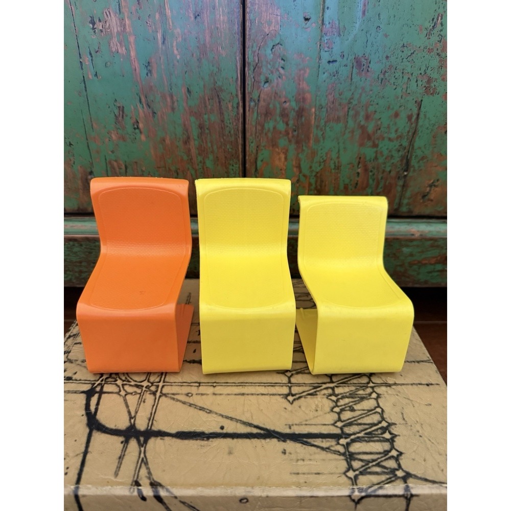 Vintage 1973 Barbie Doll Yellow & Orange Chairs Set of 3 Townhouse Accessory